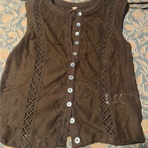 Free People Chocolate Lace Button-Down Blouse